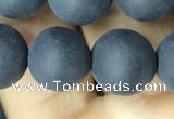 CAA2452 15.5 inches 14mm round matte black agate beads wholesale