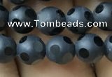 CAA2458 15.5 inches 6mm carved round matte black agate beads