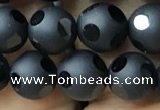 CAA2459 15.5 inches 8mm carved round matte black agate beads