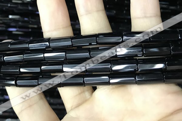 CAA2476 15.5 inches 6*16mm faceted tube black agate beads