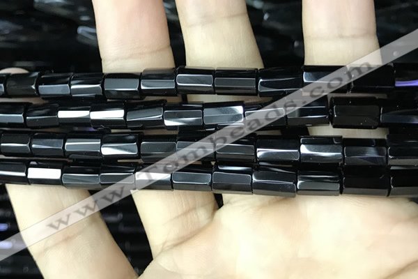 CAA2478 15.5 inches 8*12mm faceted tube black agate beads