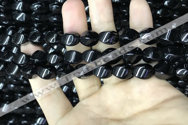 CAA2485 15.5 inches 8*12mm twisted rice black agate beads