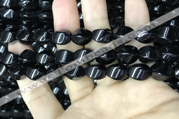 CAA2486 15.5 inches 10*14mm twisted rice black agate beads