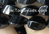 CAA2490 15.5 inches 6*12mm faceted & twisted rice black agate beads