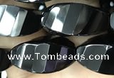 CAA2492 15.5 inches 10*20mm faceted & twisted rice black agate beads