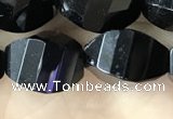 CAA2494 15.5 inches 10*14mm faceted & twisted rice black agate beads