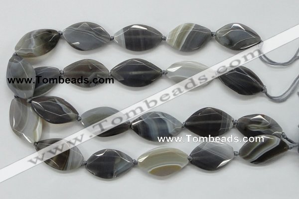 CAA250 15.5 inches 22*30mm faceted marquise grey line agate beads