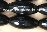 CAA2503 15.5 inches 10*20mm faceted rice black agate beads wholesale