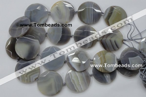 CAA252 15.5 inches 40mm faceted coin grey line agate beads