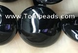 CAA2531 15.5 inches 20mm flat round black agate beads wholesale