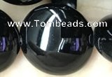 CAA2533 15.5 inches 30mm flat round black agate beads wholesale