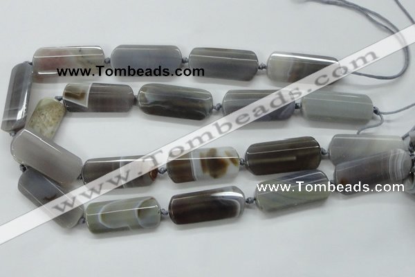 CAA254 15.5 inches 16*38mm faceted rectangle grey line agate beads