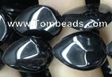 CAA2546 15.5 inches 8*12mm flat teardrop black agate beads wholesale