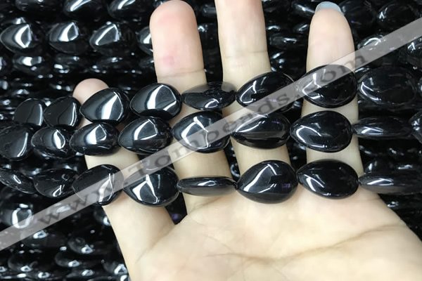 CAA2547 15.5 inches 10*14mm flat teardrop black agate beads wholesale