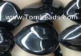 CAA2548 15.5 inches 12*16mm flat teardrop black agate beads wholesale