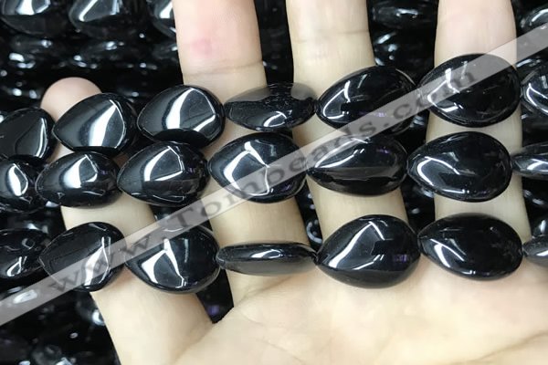 CAA2550 15.5 inches 15*20mm flat teardrop black agate beads wholesale