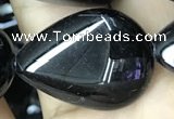 CAA2551 15.5 inches 18*25mm flat teardrop black agate beads wholesale