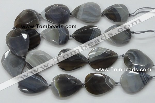 CAA256 15.5 inches 30*40mm faceted teardrop grey line agate beads