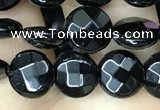 CAA2579 15.5 inches 8mm faceted coin black agate beads wholesale