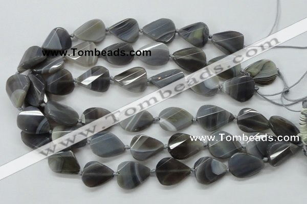 CAA258 15.5 inches 18*25mm twisted & faceted teardrop grey line agate beads