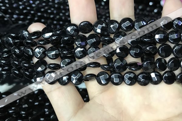 CAA2580 15.5 inches 10mm faceted coin black agate beads wholesale