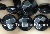 CAA2581 15.5 inches 12mm faceted coin black agate beads wholesale