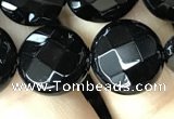 CAA2584 15.5 inches 18mm faceted coin black agate beads wholesale