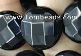 CAA2586 15.5 inches 25mm faceted coin black agate beads wholesale