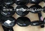 CAA2589 15.5 inches 6*8mm faceted oval black agate beads wholesale