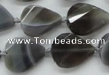 CAA259 15.5 inches 20*26mm twisted & faceted teardrop grey line agate beads