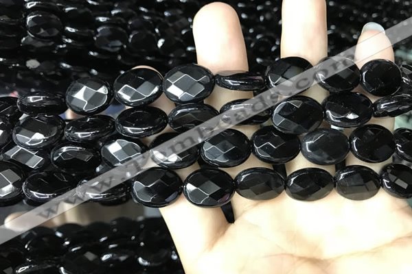 CAA2593 15.5 inches 12*16mm faceted oval black agate beads wholesale