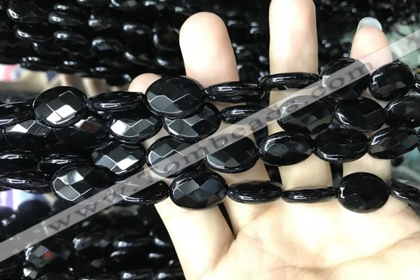 CAA2594 15.5 inches 13*18mm faceted oval black agate beads wholesale