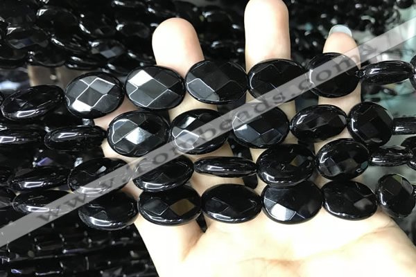 CAA2595 15.5 inches 15*20mm faceted oval black agate beads wholesale