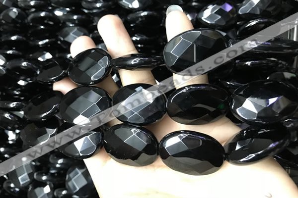 CAA2597 15.5 inches 22*30mm faceted oval black agate beads wholesale