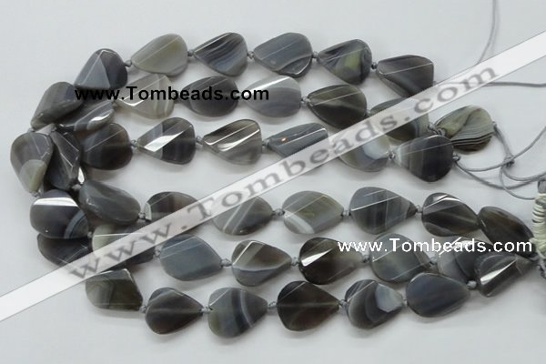CAA260 15.5 inches 24*32mm twisted & faceted teardrop grey line agate beads