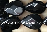 CAA2601 15.5 inches 10*14mm faceted flat teardrop black agate beads