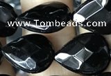 CAA2602 15.5 inches 12*16mm faceted flat teardrop black agate beads