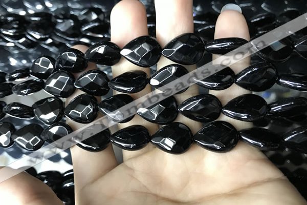 CAA2602 15.5 inches 12*16mm faceted flat teardrop black agate beads