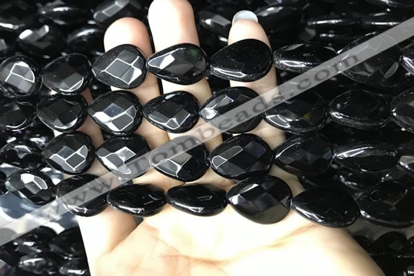 CAA2604 15.5 inches 15*20mm faceted flat teardrop black agate beads