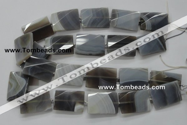 CAA261 20*30mm twisted & faceted rectangle grey line agate beads