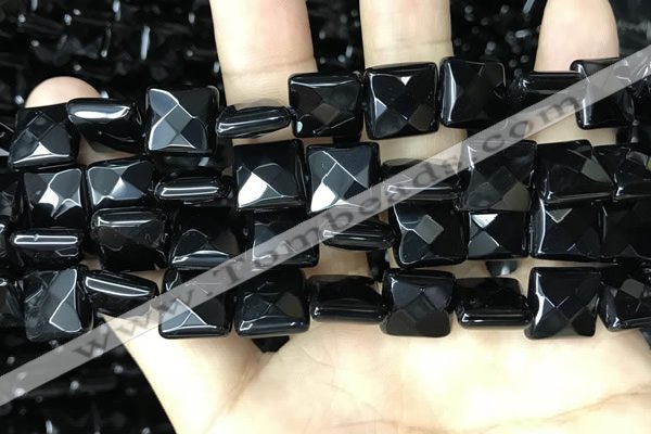 CAA2611 15.5 inches 16*16mm faceted square black agate beads