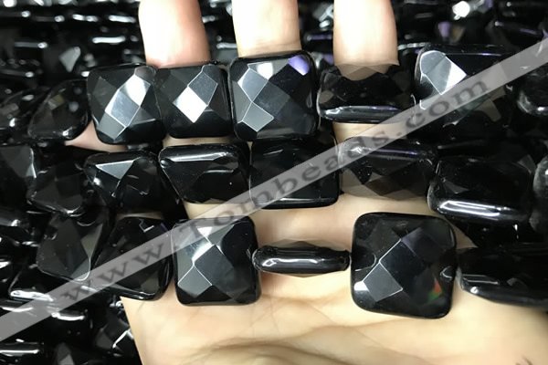 CAA2615 15.5 inches 30*30mm faceted square black agate beads