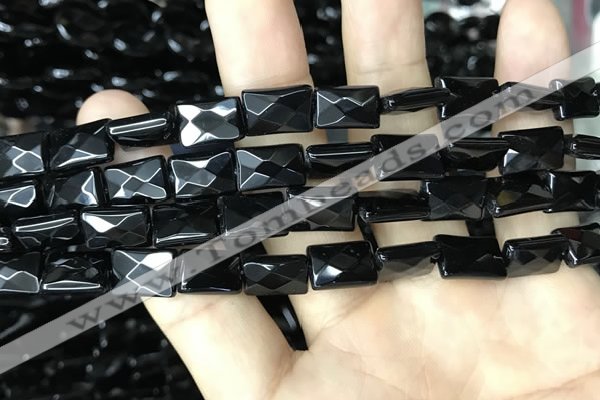 CAA2618 15.5 inches 8*12mm faceted rectangle black agate beads wholesale