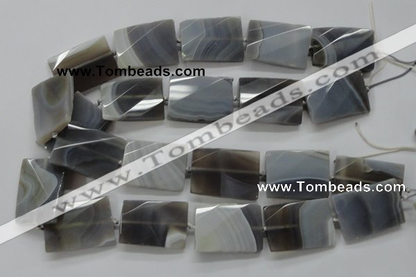 CAA262 25*35mm twisted & faceted rectangle grey line agate beads