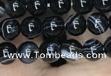 CAA2635 15.5 inches 4mm round banded black agate beads wholesale