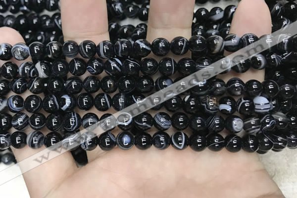 CAA2636 15.5 inches 6mm round banded black agate beads wholesale