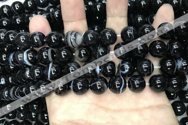 CAA2639 15.5 inches 12mm round banded black agate beads wholesale