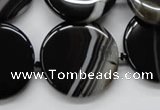 CAA264 15.5 inches 24mm flat round black line agate gemstone beads