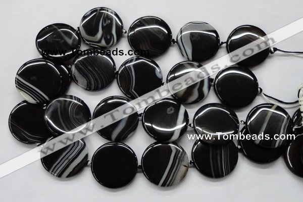 CAA264 15.5 inches 24mm flat round black line agate gemstone beads