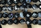 CAA2644 15.5 inches 4mm faceted round banded black agate beads